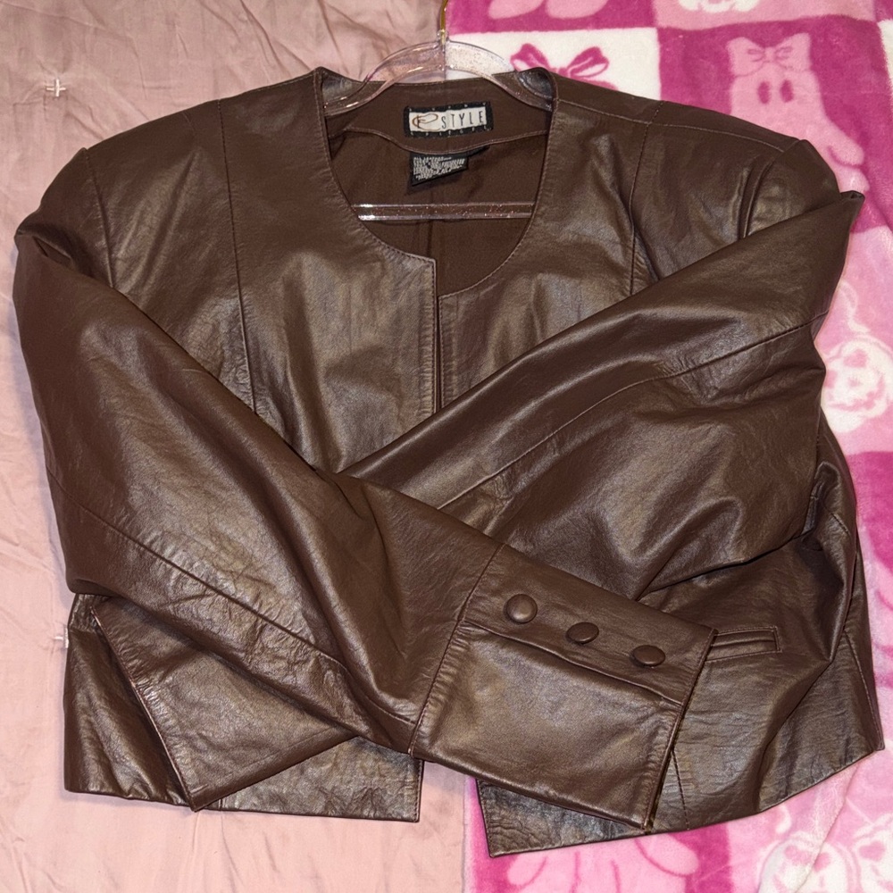 Brown Leather Cropped Women's Jacket